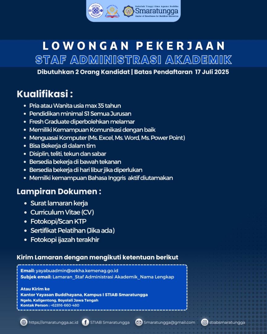WE’RE HIRING! – STAF ADMINISTRASI AKADEMIK